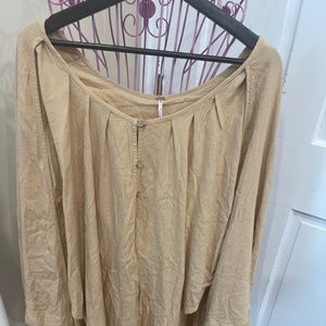 NEW FREE PEOPLE SHIRT TOP Longline Tunic Cape Shoulder Beige Linen Oversized XS